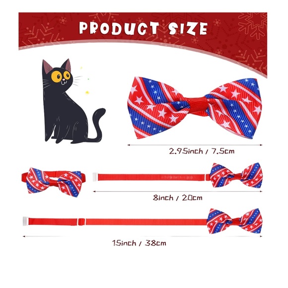 Bow Tie Collars 4 Holiday Pieces Dogs Cats Christmas Valentine St Patty July 4th - Picture 7 of 15